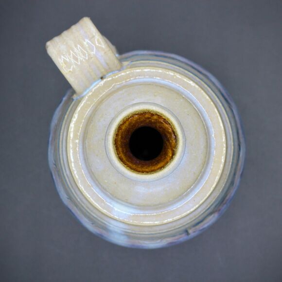 Vintage Studio Art Pottery Vase Handmade Stoneware Ribbon Handle Rustic Decor - Picture 7 of 7